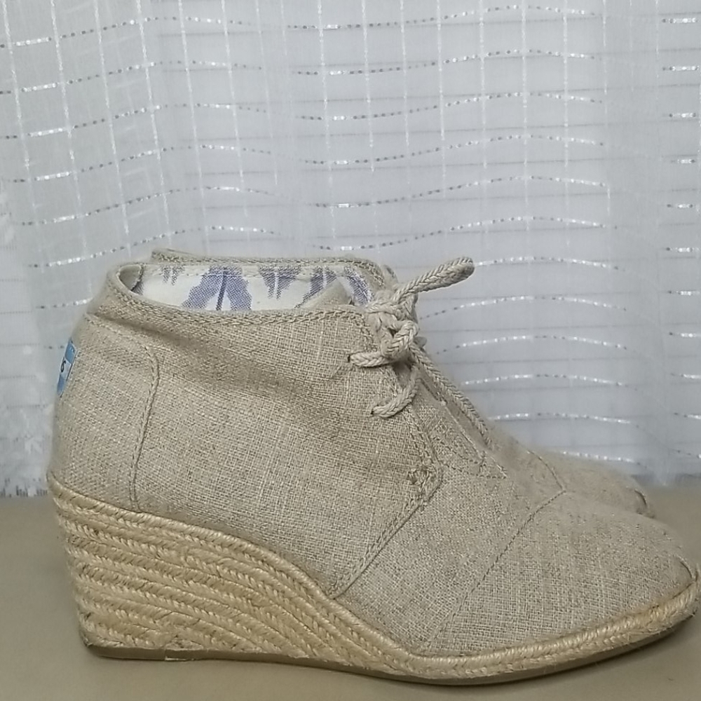 Toms Hemp Lace up Espadrille Wedge Sz8.5